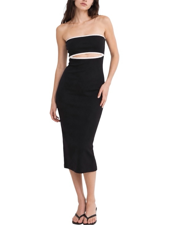 Tyche Dresses & Skirts - M Tyche Black Ribbed Strapless Cutout Bodycon Midi Dress
